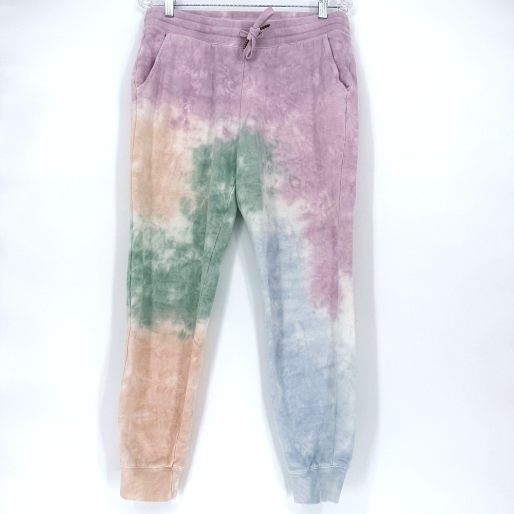 Womens Small Tie Dye Jogger Sweatpants Pastel Soft Fleece Relaxed Hippie Boho